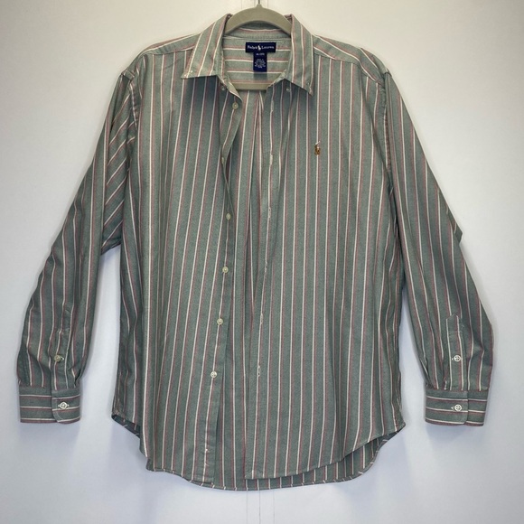 Ralph Lauren Vintage Green Multi-Color Vertical Striped Button Down Long Sleeve - Picture 3 of 6